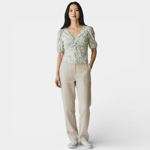 Floral Mint Green Eyelet V-neckline Puffsleeves Sheer Women Blouse Top Small